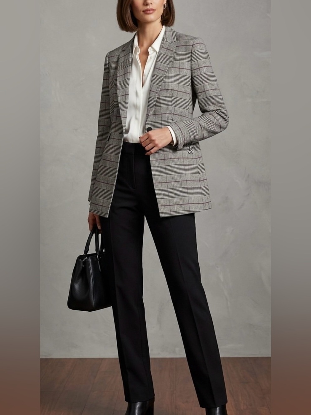 Calvin Klein Plaid One Button Blazer Size 8 Glen Plaid Prince of Wales Career